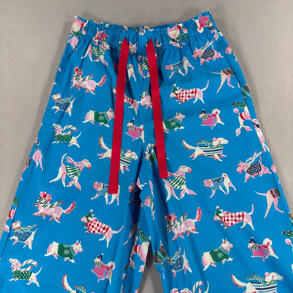Mersea Blue Cotton Dog Print Pajama Pants XS Holiday Winter Dogs Lounge Wide Leg - Picture 3 of 12